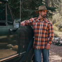 Stetson Brushed Twill Plaid Shirt Orange Clearance