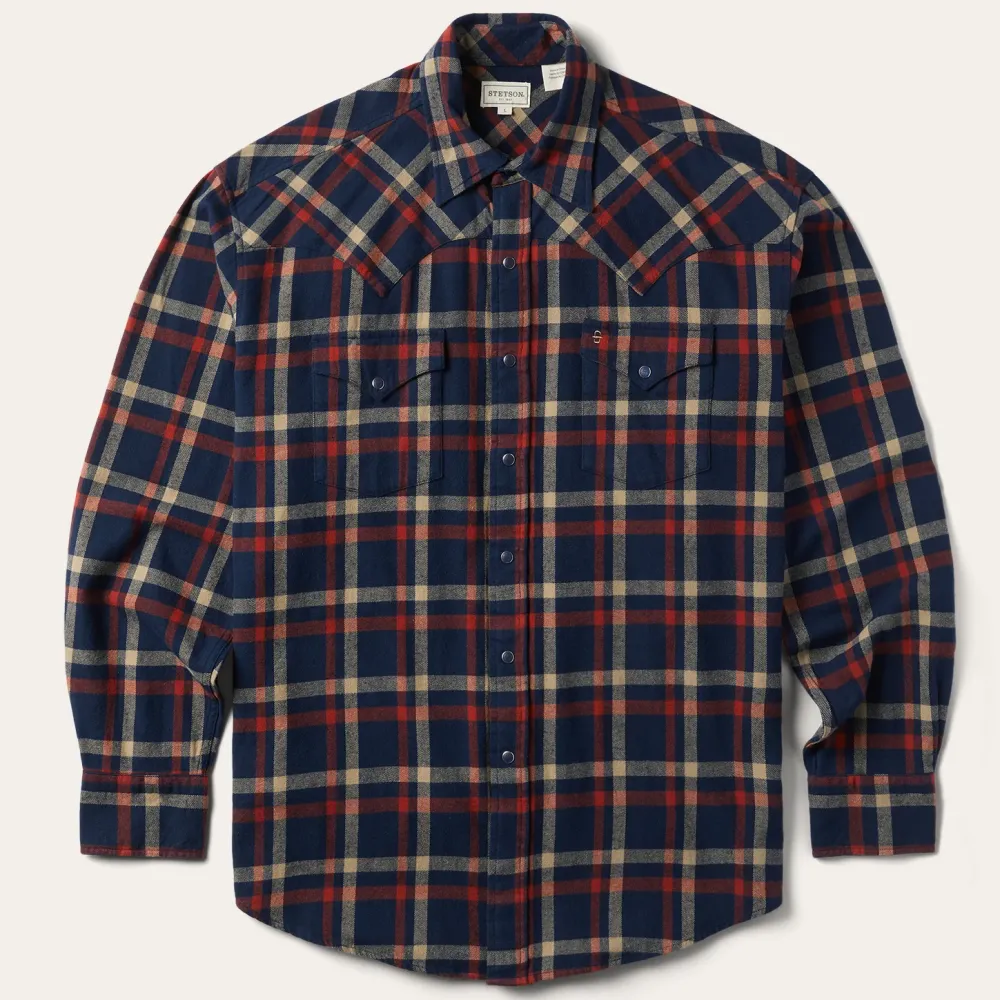 Stetson Brushed Twill Plaid Shirt Blue Outlet