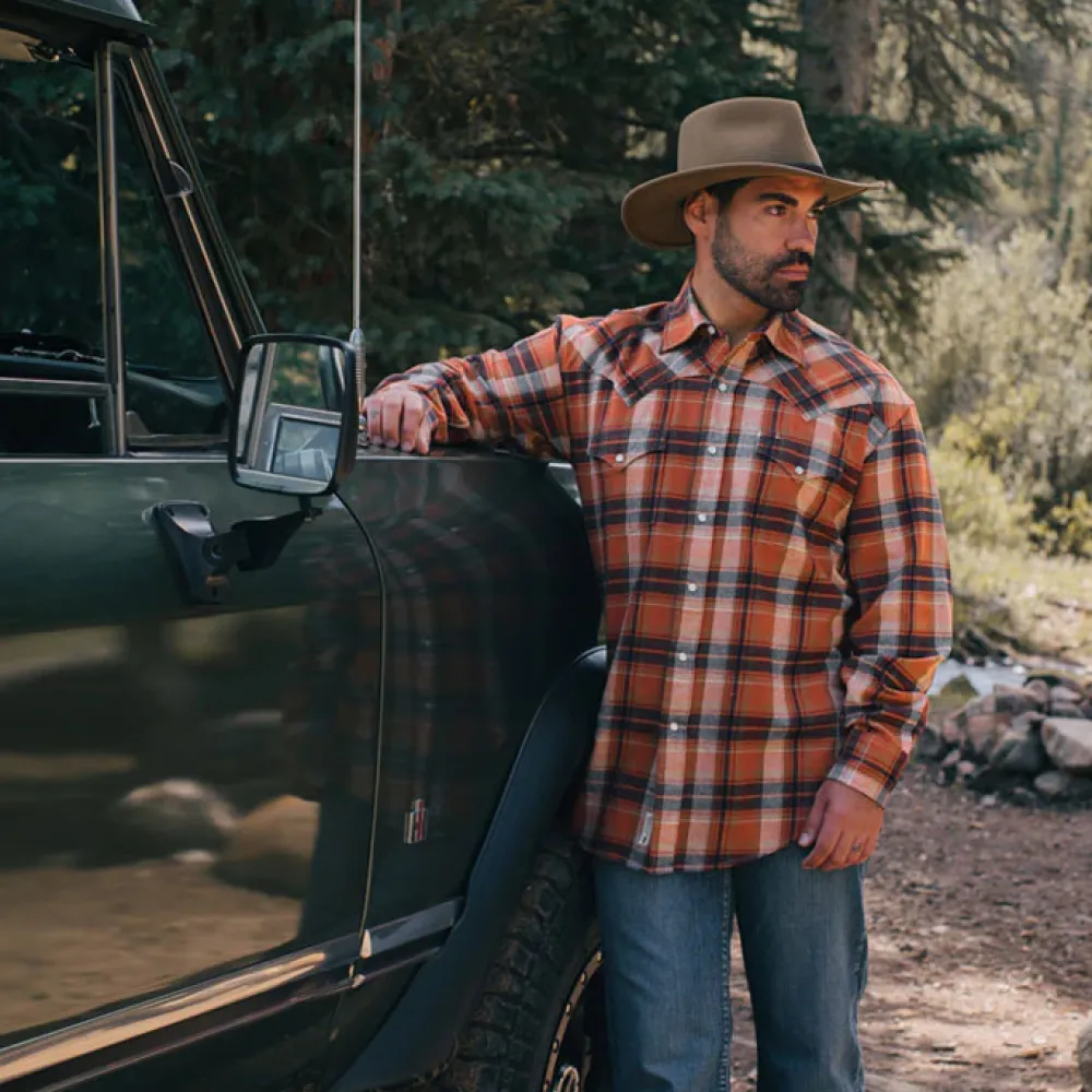 Stetson Brushed Twill Plaid Shirt Orange Discount