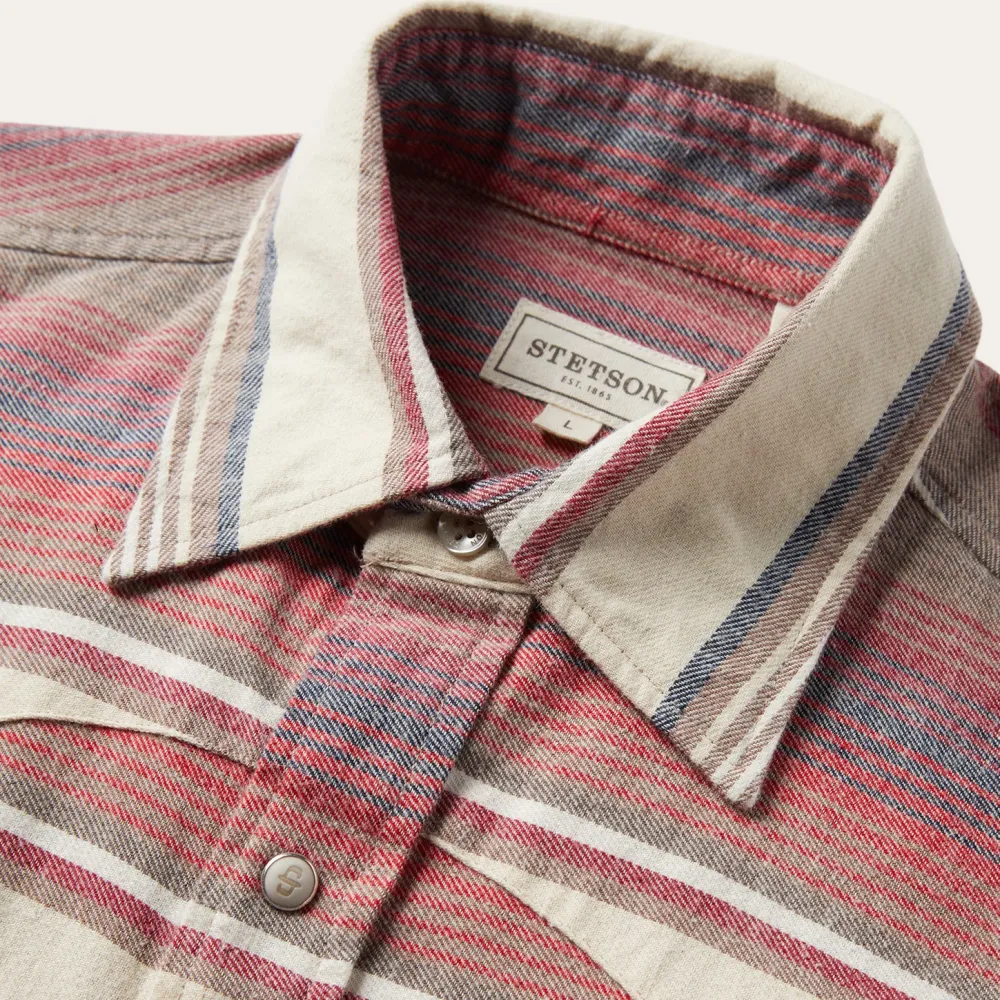 Stetson Brushed Twill Striped Shirt Red Discount