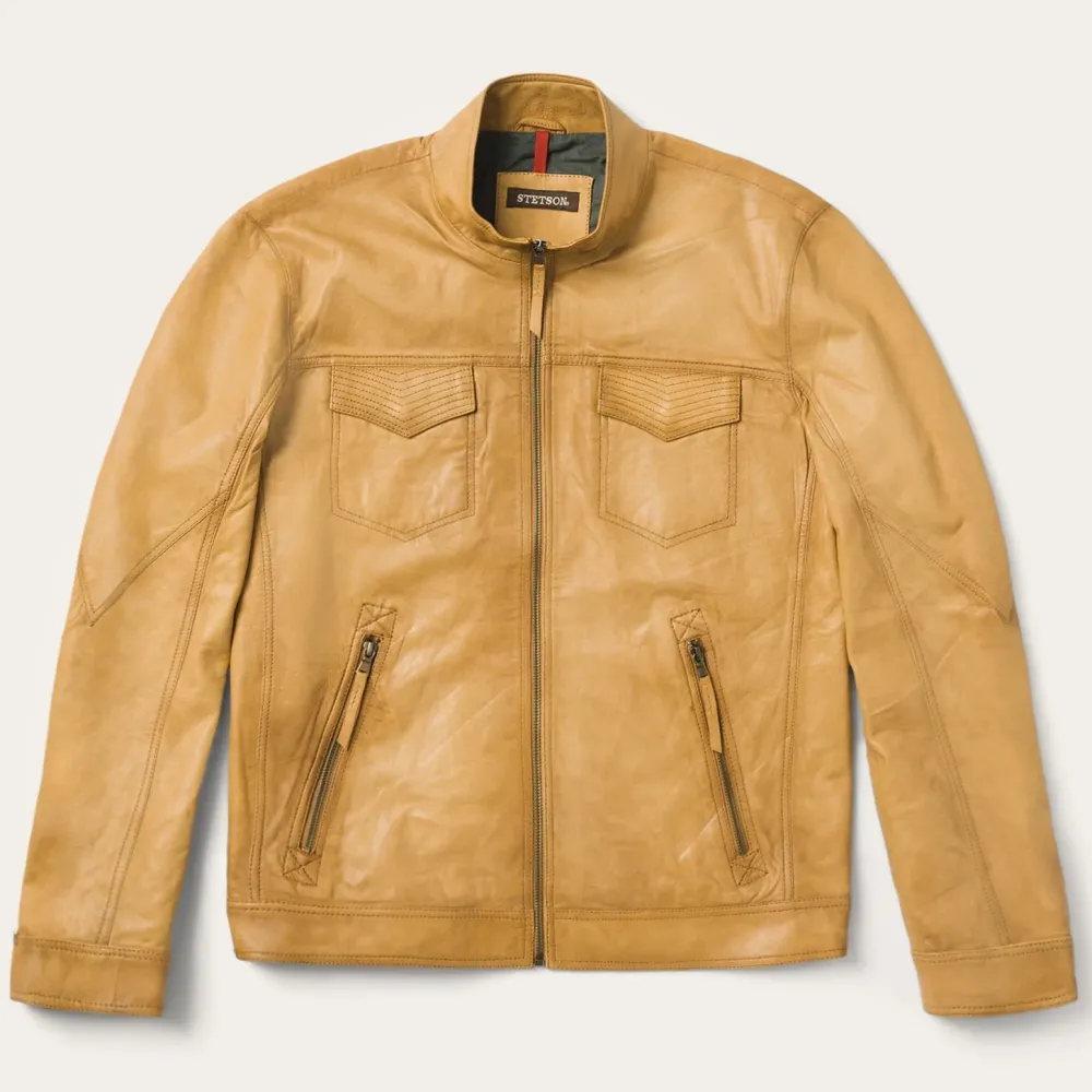 Stetson Butter Soft Distressed Leather Jacket Brown