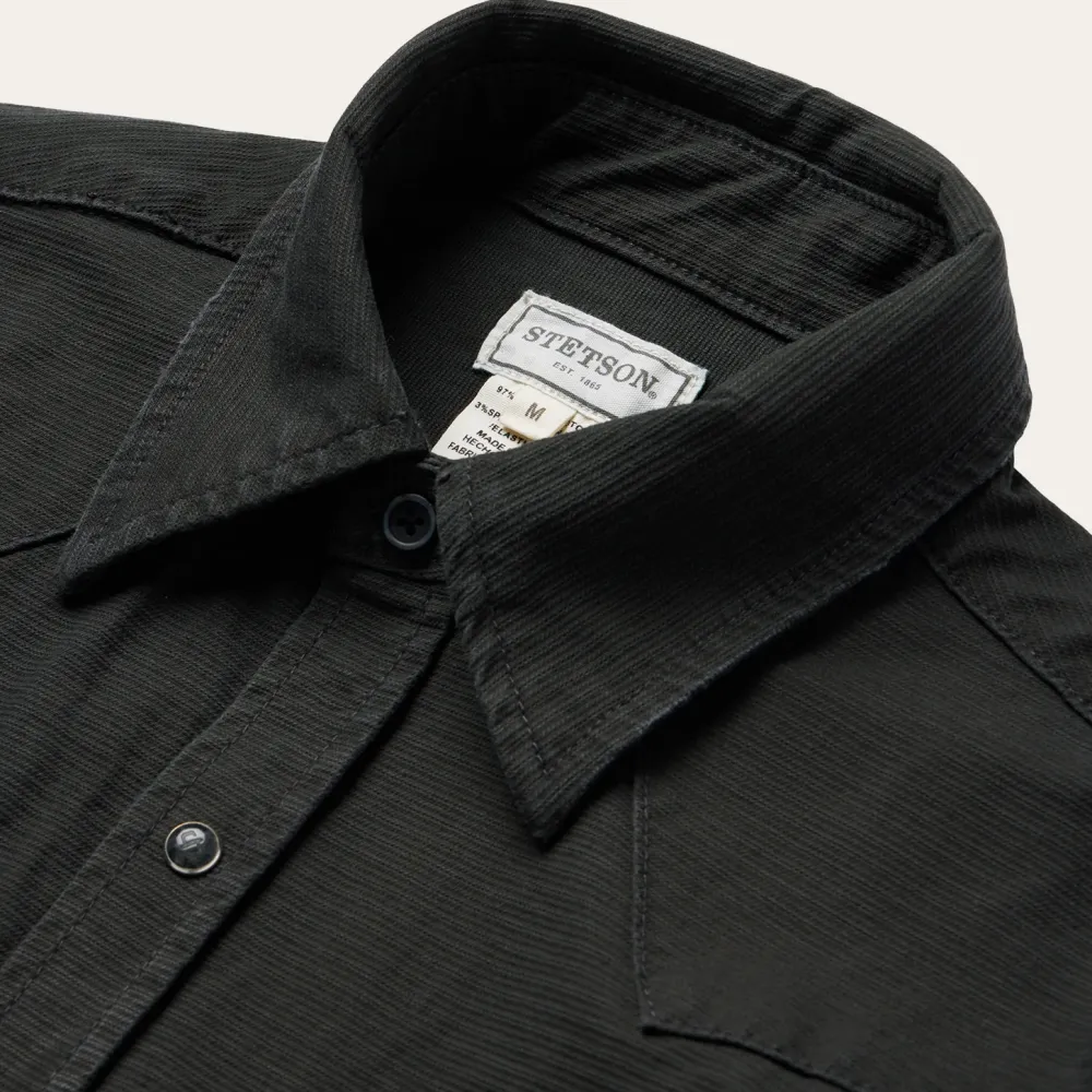 Stetson Charcoal Corded Denim Shirt Grey Discount