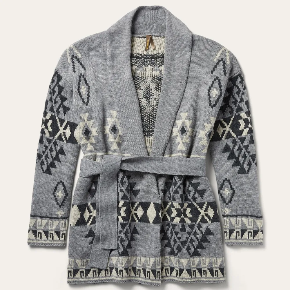 Stetson Chunky Knit Tie Sweater in Grey Discount