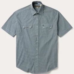 Stetson Circle Diamond Print Short Sleeve Western Shirt Green Hot
