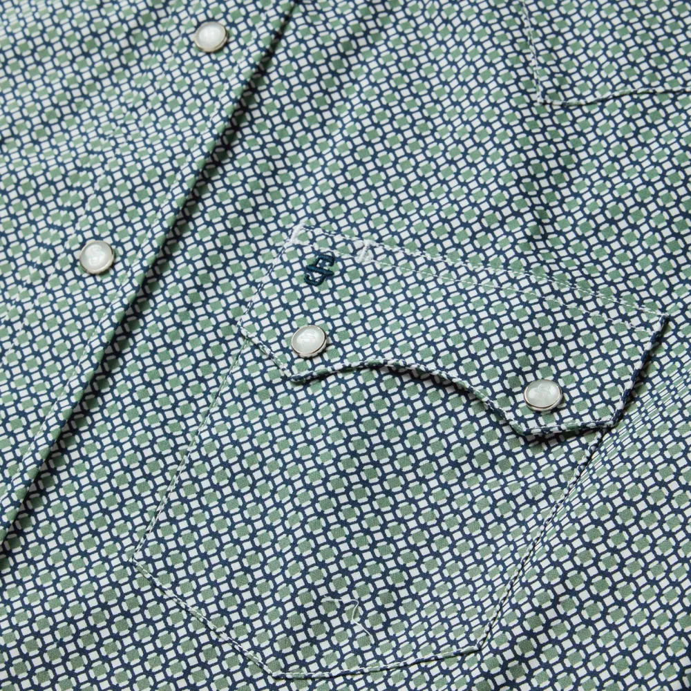 Stetson Circle Diamond Print Short Sleeve Western Shirt Green Outlet