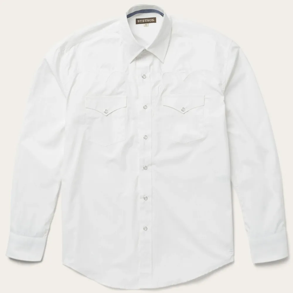 Stetson Classic Solid Snap Poplin Shirt In Optic White Outlet