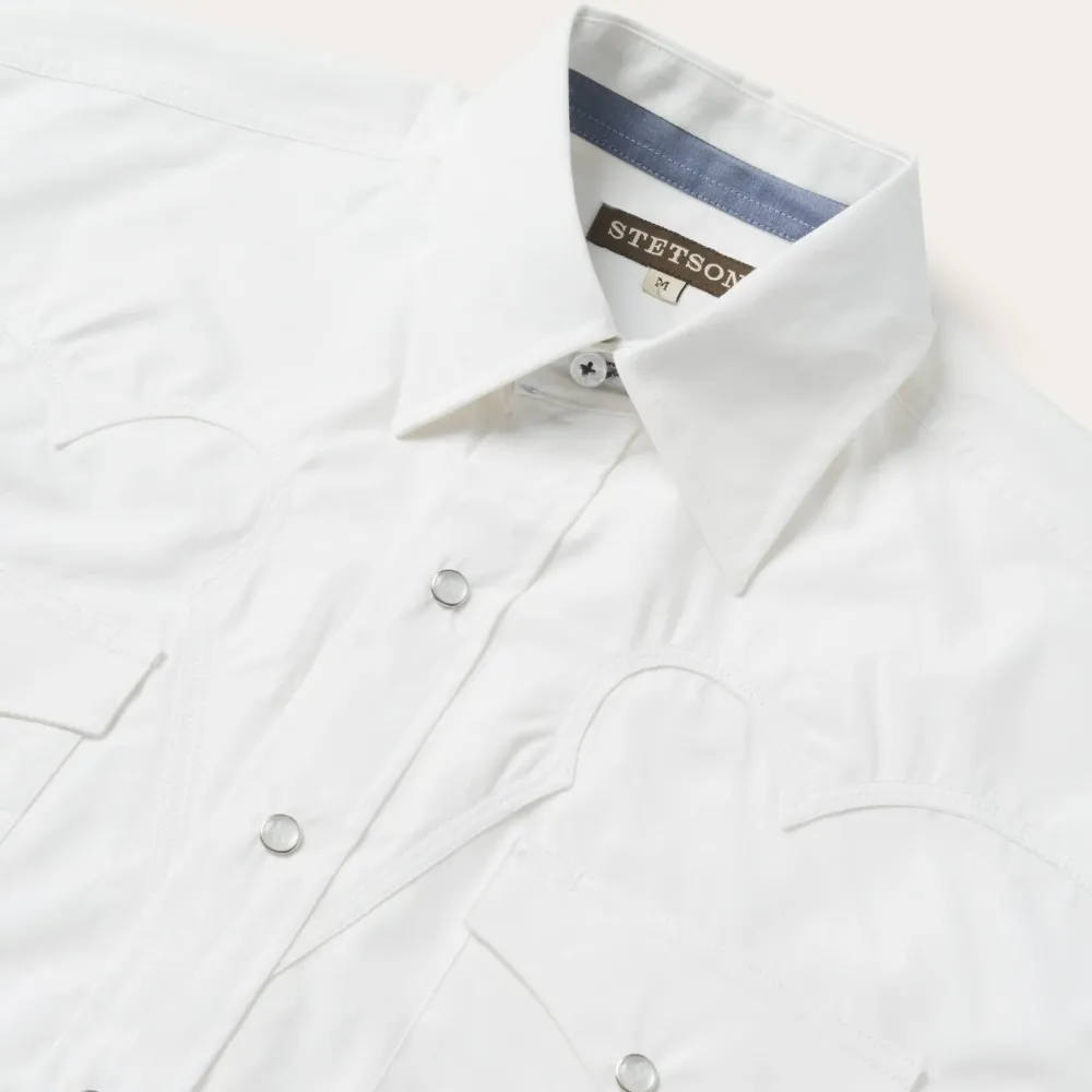 Stetson Classic Solid Snap Poplin Shirt In Optic White Outlet