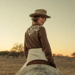 Stetson Classic Western Snap Blouse Brown Clearance