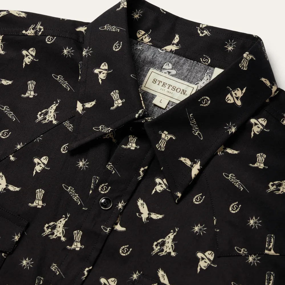Stetson Conversation Print Western Shirt Black Outlet