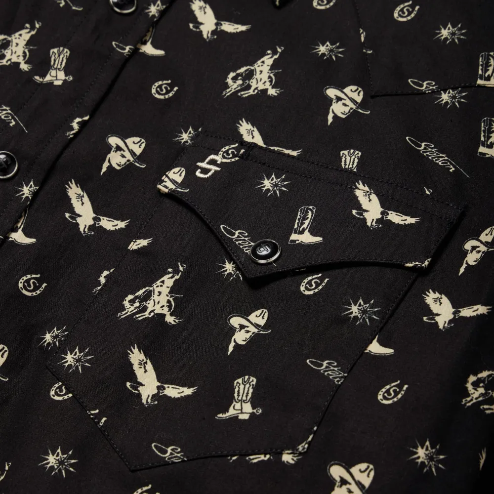 Stetson Conversation Print Western Shirt Black Outlet