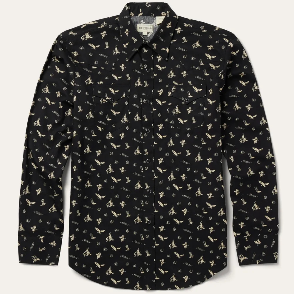 Stetson Conversation Print Western Shirt Black Outlet
