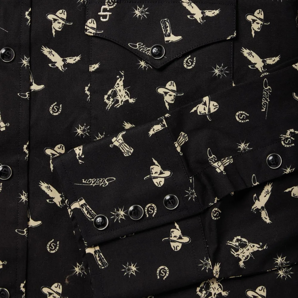 Stetson Conversation Print Western Shirt Black Outlet