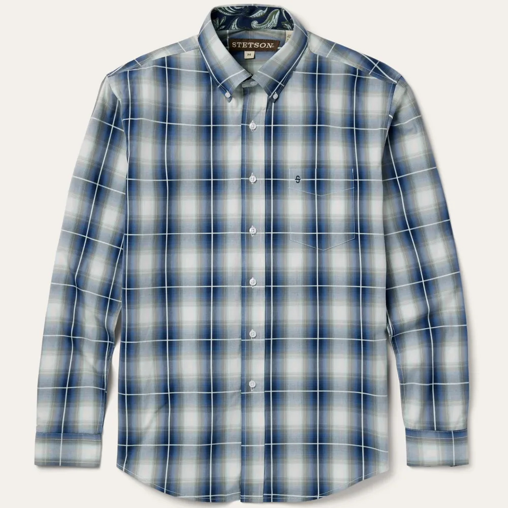 Stetson Crystal Plaid Button Down Shirt Blue Sale