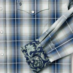 Stetson Crystal Plaid Western Shirt Blue Best