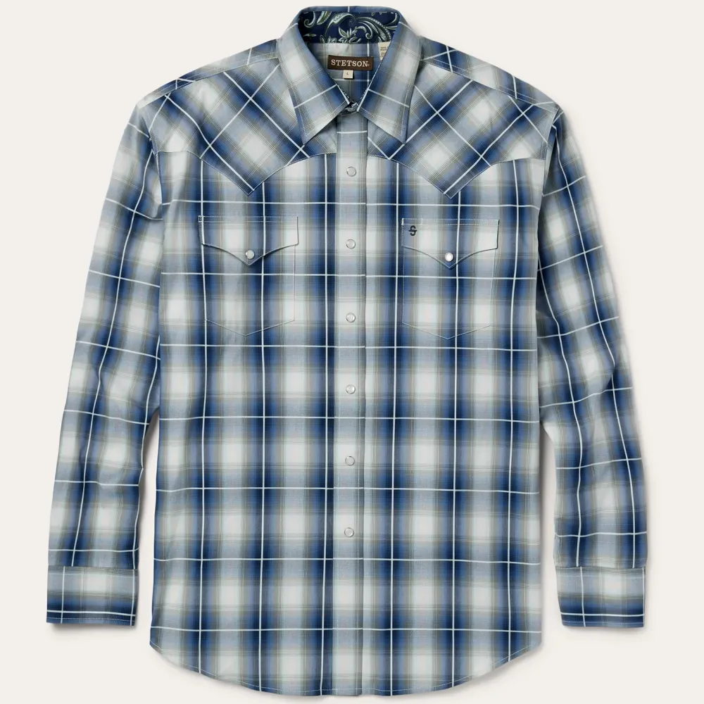 Stetson Crystal Plaid Western Shirt Blue Discount