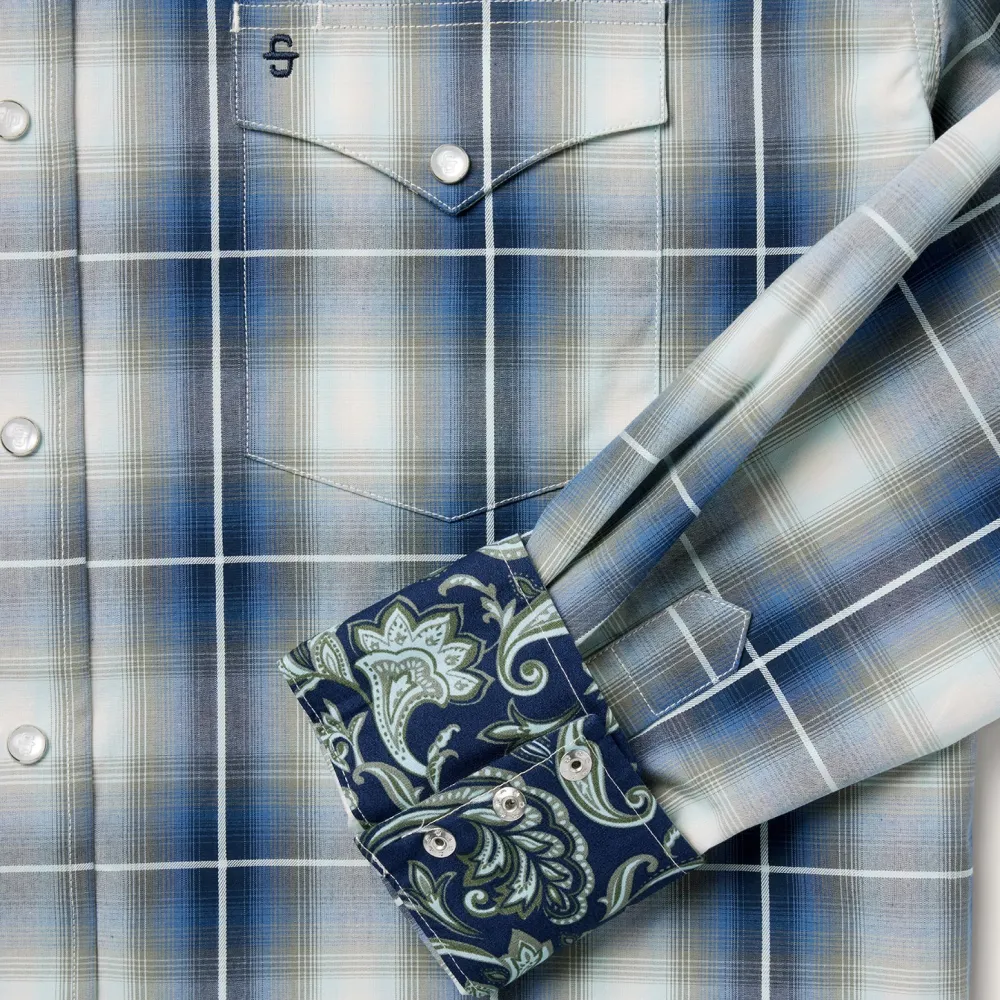 Stetson Crystal Plaid Western Shirt Blue Discount