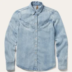 Stetson Curved Yoke Western Denim Top Blue Hot