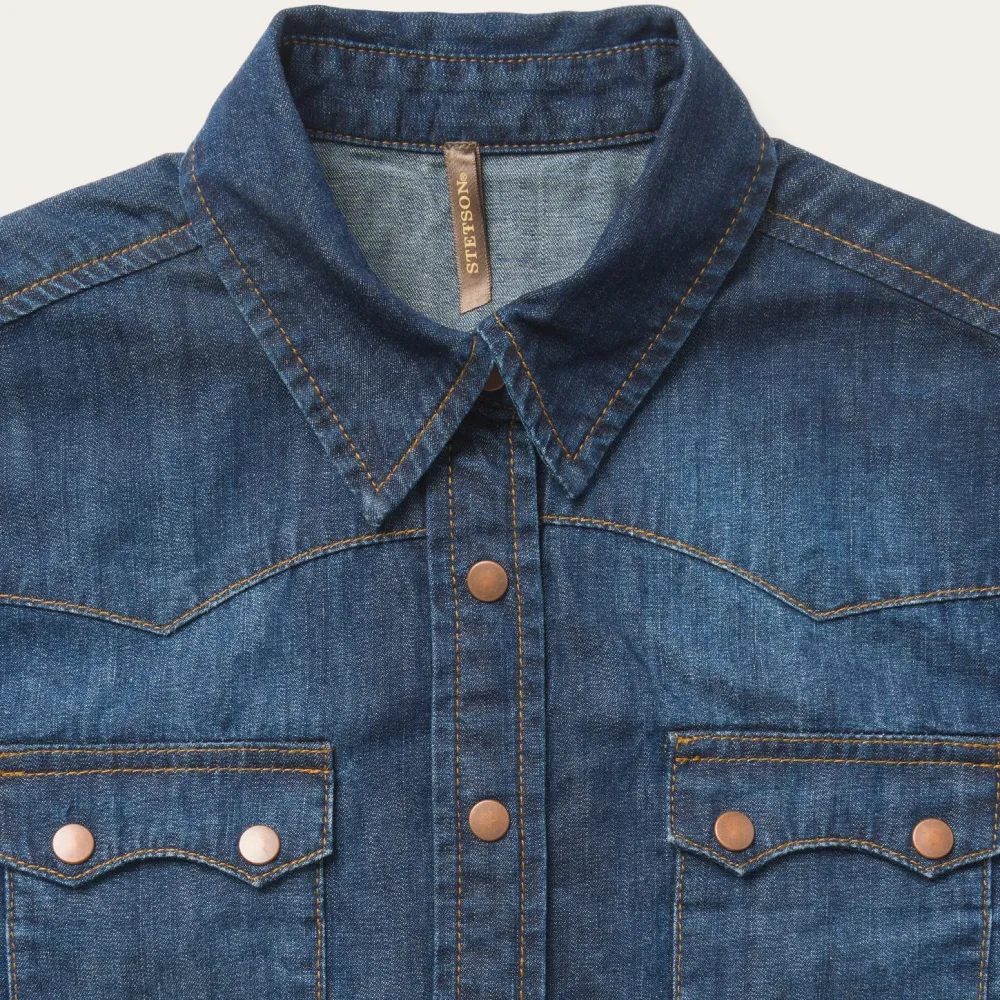 Stetson Dark Denim Snap Front Shirt Blue Outlet