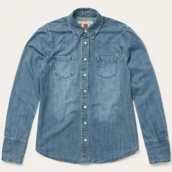 Stetson Denim Snap Front Western Shirt Blue