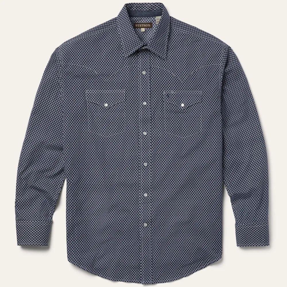 Stetson Diamond Geo Western Shirt Blue New
