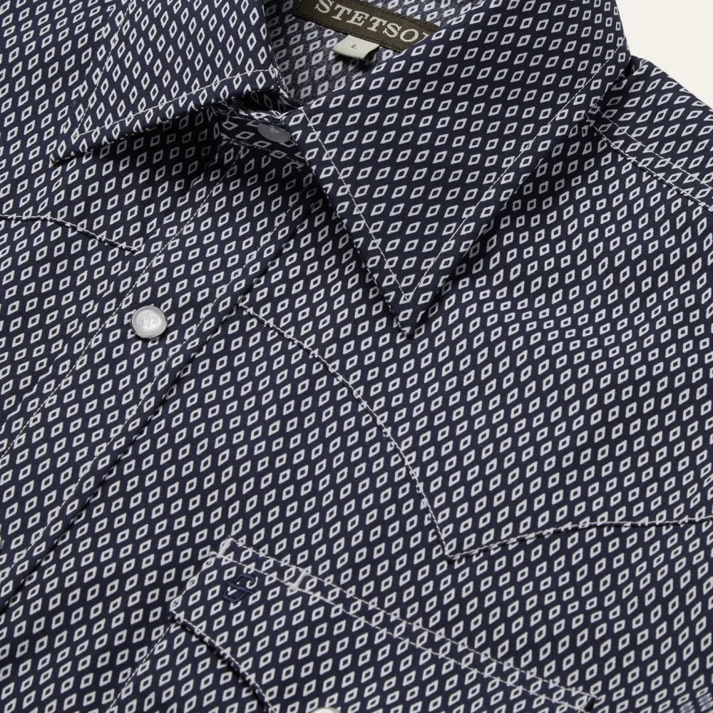 Stetson Diamond Geo Western Shirt Blue New