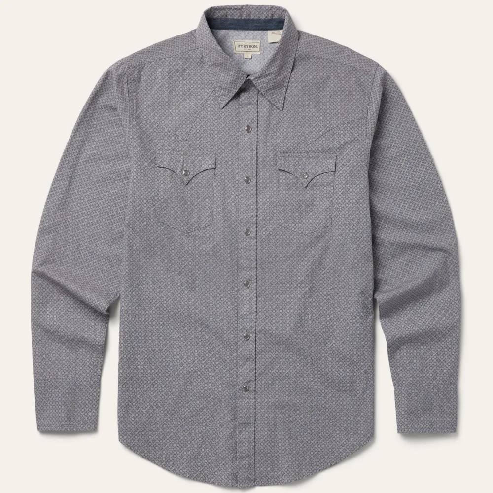 Stetson Diamond Print Western Shirt Grey Discount