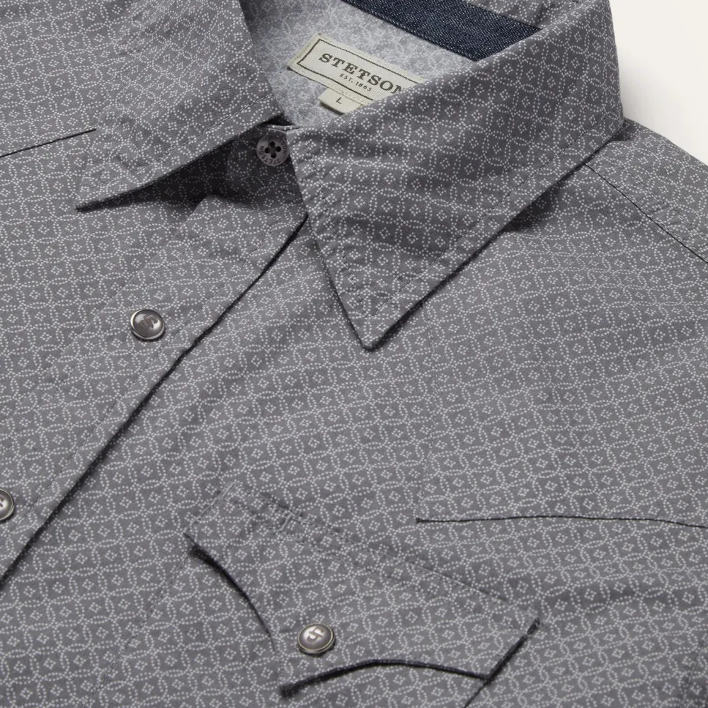 Stetson Diamond Print Western Shirt Grey Discount