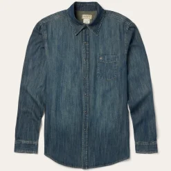 Stetson Dirty Denim Western Shirt Blue New