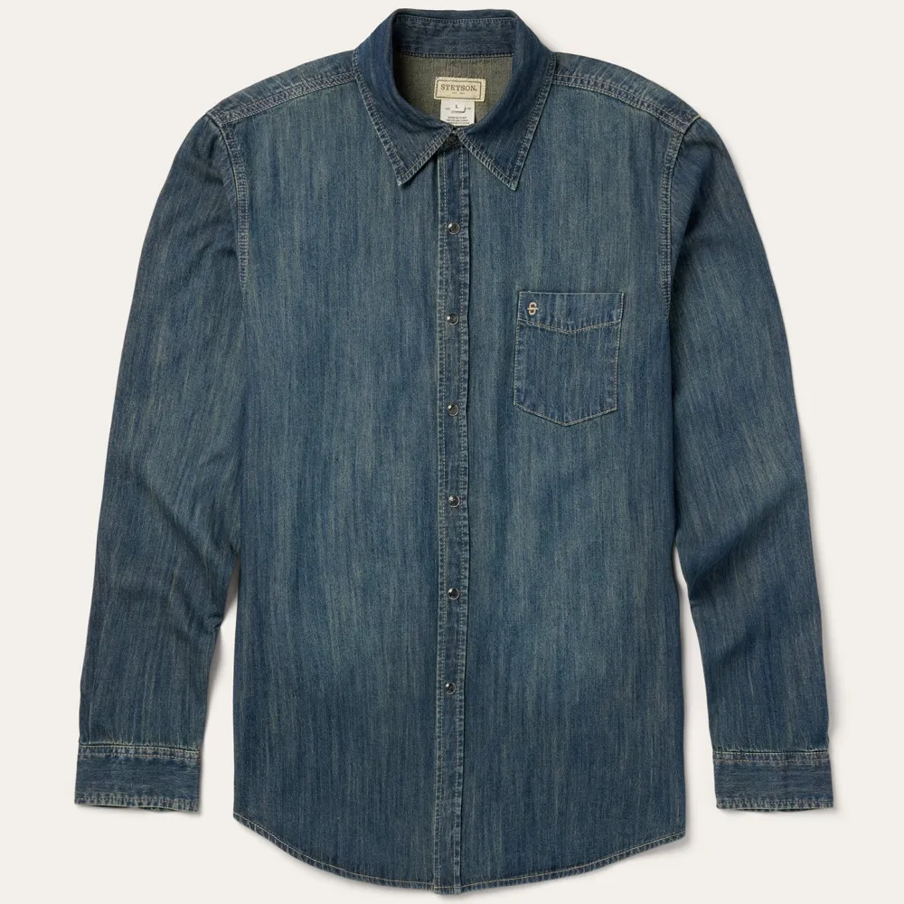 Stetson Dirty Denim Western Shirt Blue Sale