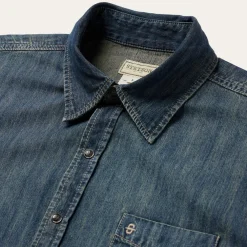 Stetson Dirty Denim Western Shirt Blue Sale