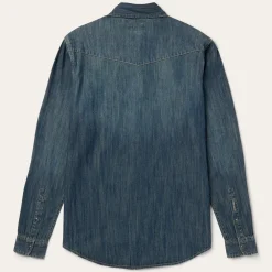 Stetson Dirty Denim Western Shirt Blue Sale
