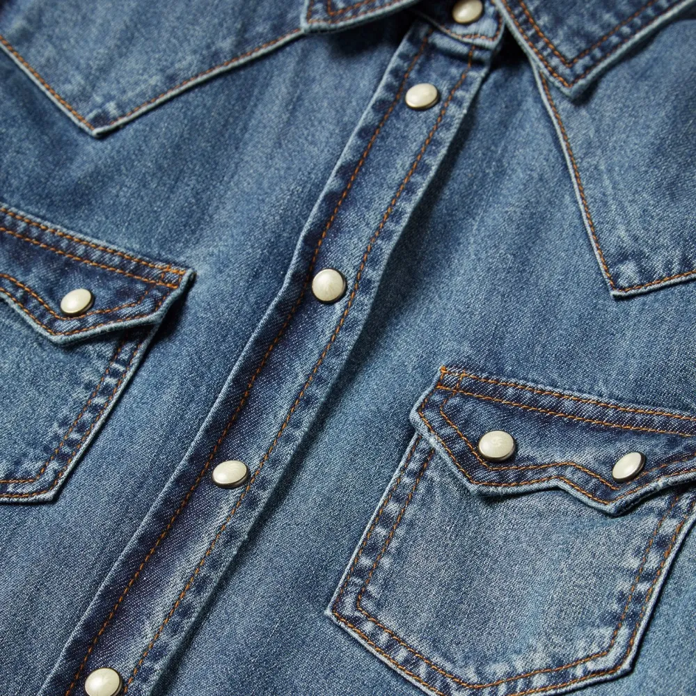 Stetson Distressed Denim Shirt Blue New