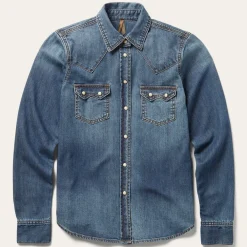 Stetson Distressed Denim Shirt Blue Discount