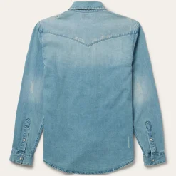 Stetson Distressed Denim Western Shirt Blue Hot