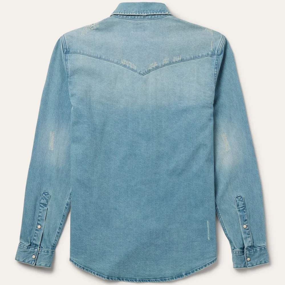 Stetson Distressed Denim Western Shirt Blue Hot
