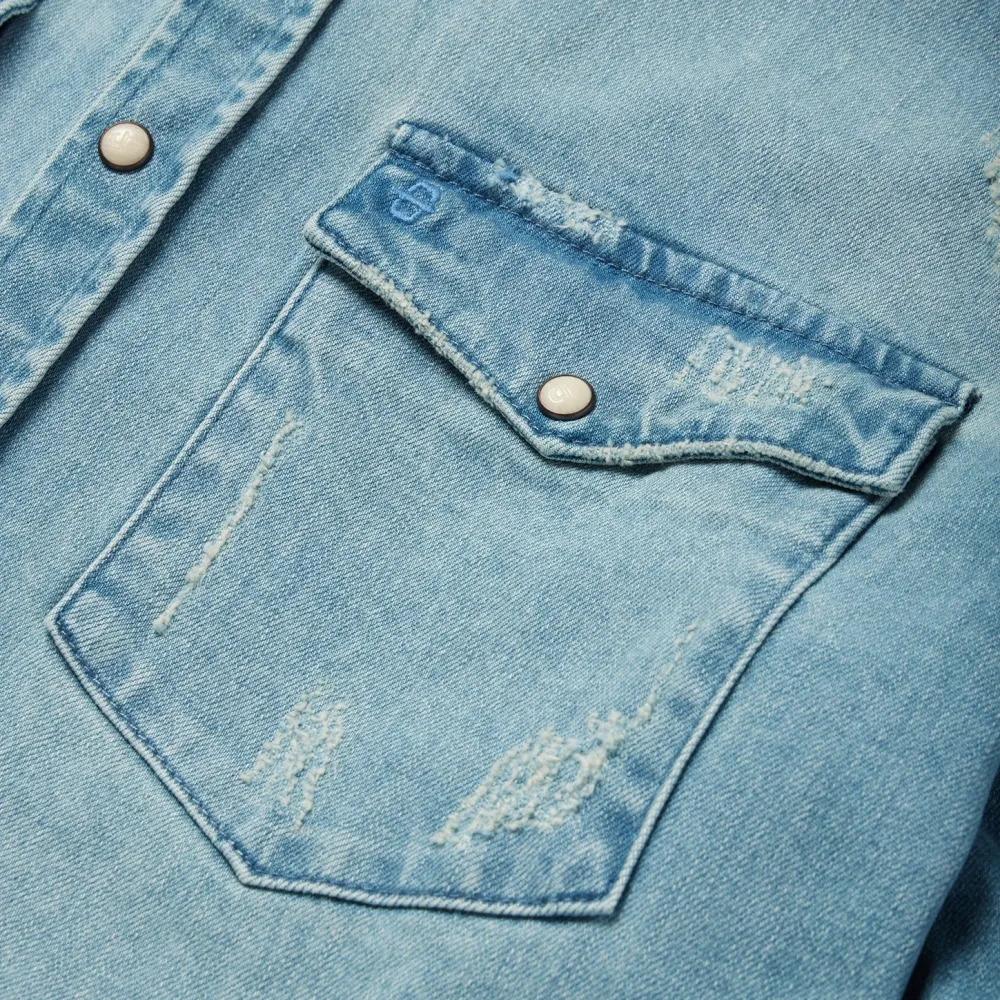 Stetson Distressed Denim Western Shirt Blue Hot