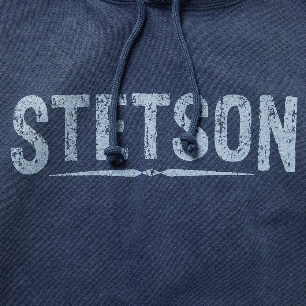 Stetson Distressed Logo Hooded Sweatshirt Blue Outlet