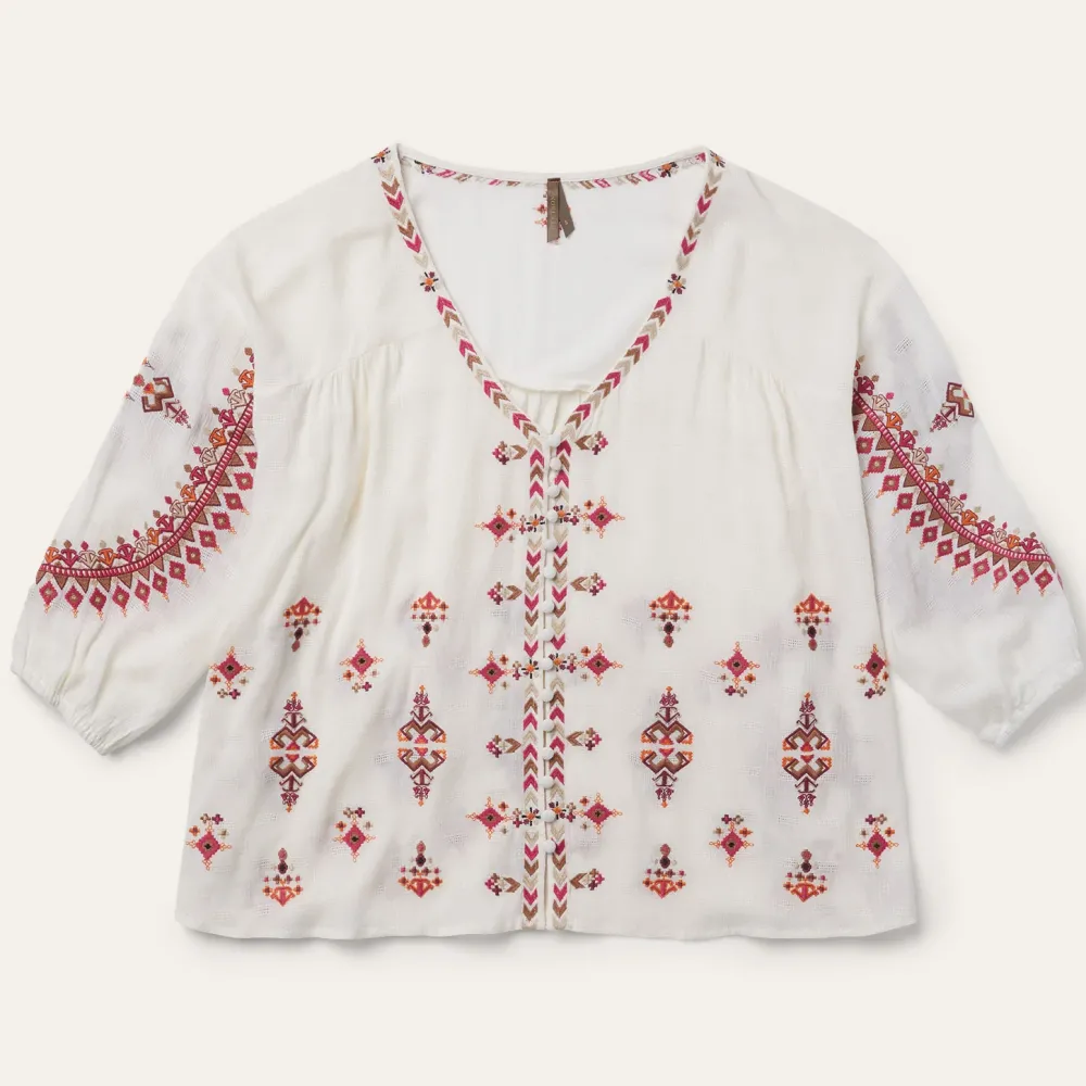 Stetson Dobby Peasant Blouse White Sale