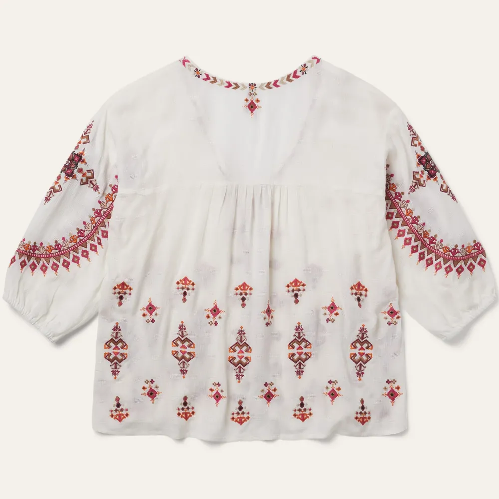 Stetson Dobby Peasant Blouse White Sale