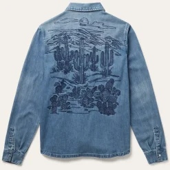 Stetson Embroidered Boyfriend Fit Denim Shirt Blue New