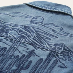Stetson Embroidered Boyfriend Fit Denim Shirt Blue New