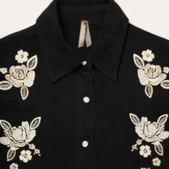 Stetson Embroidered Crepe Western Shirt Black Hot