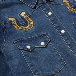 Stetson Embroidered Dark Denim Western Shirt Blue Online