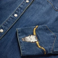 Stetson Embroidered Dark Denim Western Shirt Blue Clearance