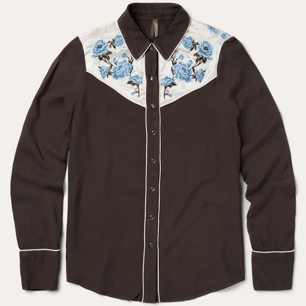 Stetson Embroidered Rayon Western Shirt Brown Discount