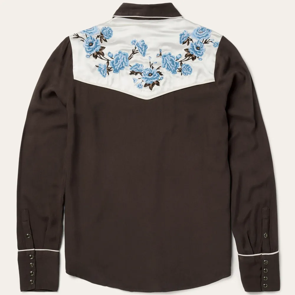 Stetson Embroidered Rayon Western Shirt Brown Outlet