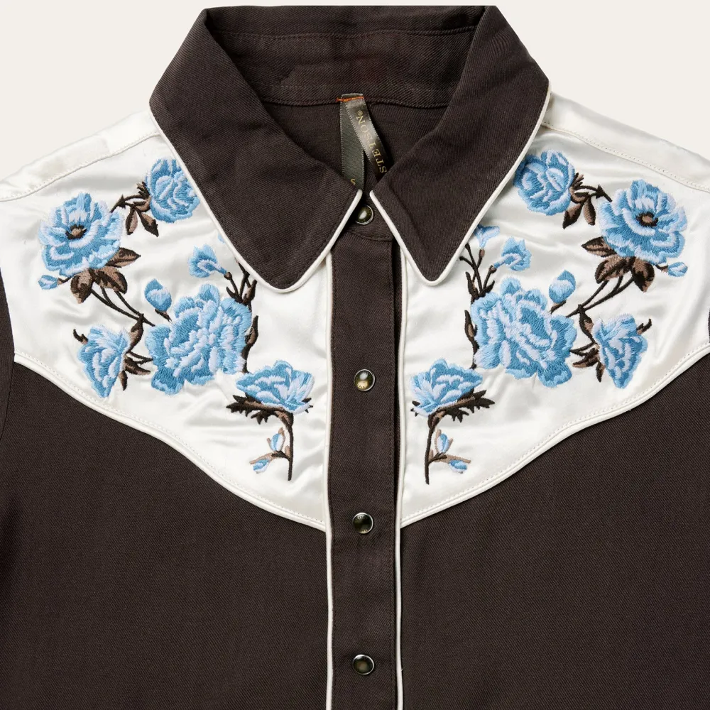 Stetson Embroidered Rayon Western Shirt Brown Outlet