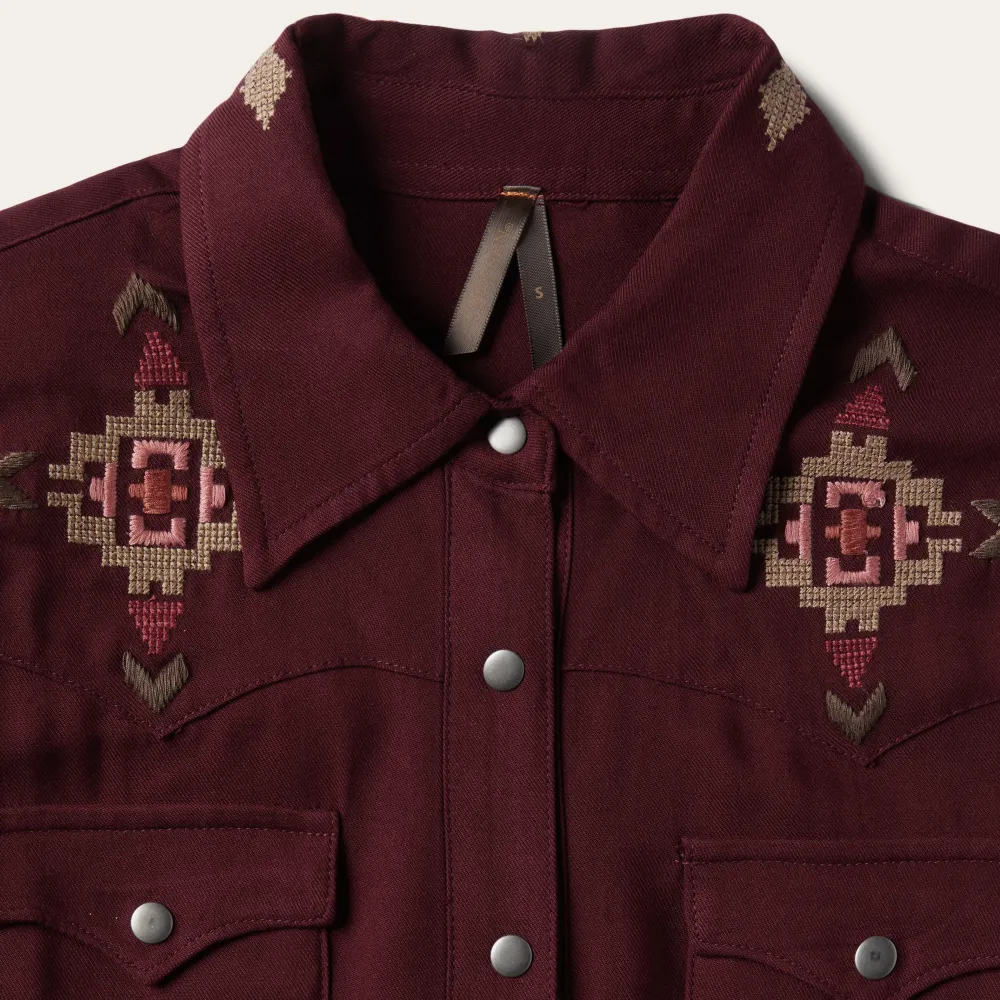 Stetson Embroidered Shirt Dress Wine New