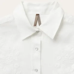Stetson Embroidered Tonal Stripe Linen Blouse White Outlet
