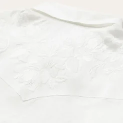 Stetson Embroidered Tonal Stripe Linen Blouse White Outlet